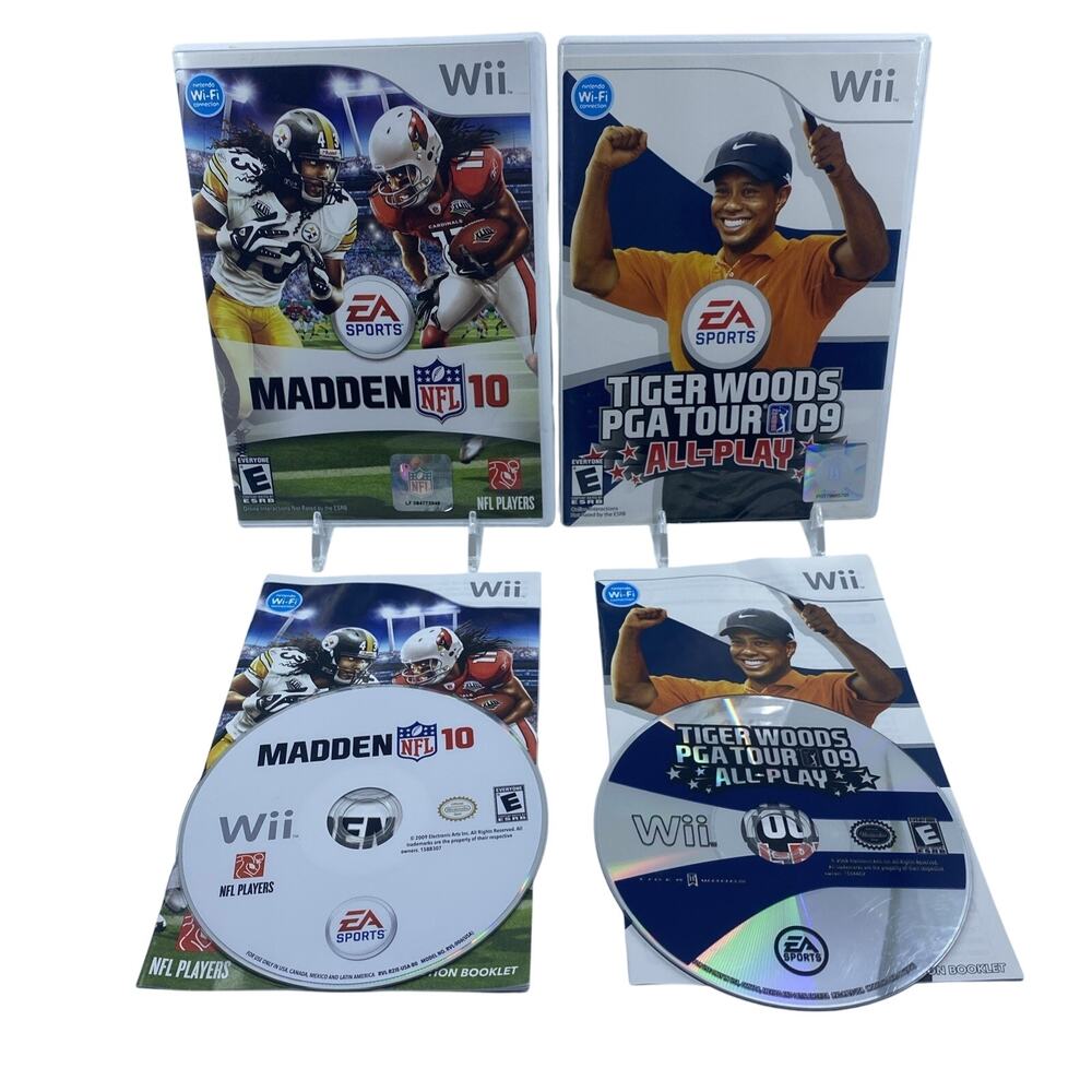 Nintendo Wii Sports 2 Game Lot Tiger Woods PGA Tour 09 Madden NFL 10 CIB Tested